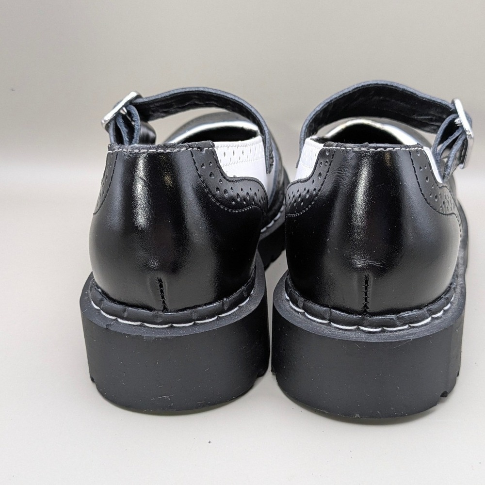 T.U.K. Anarchic Brogue White Black Mary Janes Buckle Strap Womens Size 8 - Picture 3 of 9
